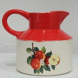 Vintage Red Apple Ceramic Milk Pitcher Creamer Collectible Farmhouse